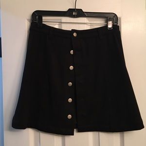 Suede black button front skirt
